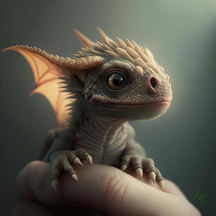 Baby Dragon in Hand Digital Art by Adrian Reich