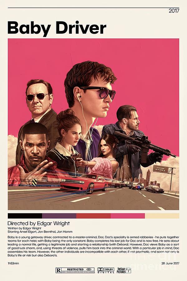 Baby Driver Edgar Wright Minimalist Movie Retro Painting by Tina Maisie ...