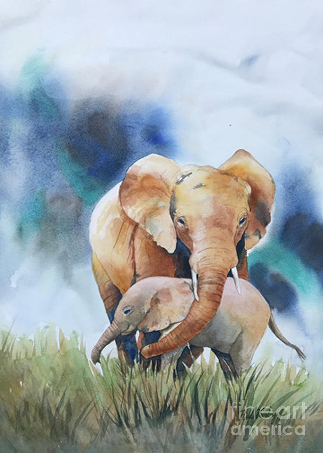 Baby Elephant And Mother Painting