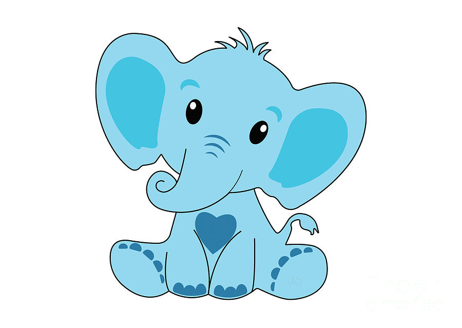 Baby, Elephant, Blue, Baby Shower, Gift, Nursery Decor, Digital Art by David Millenheft