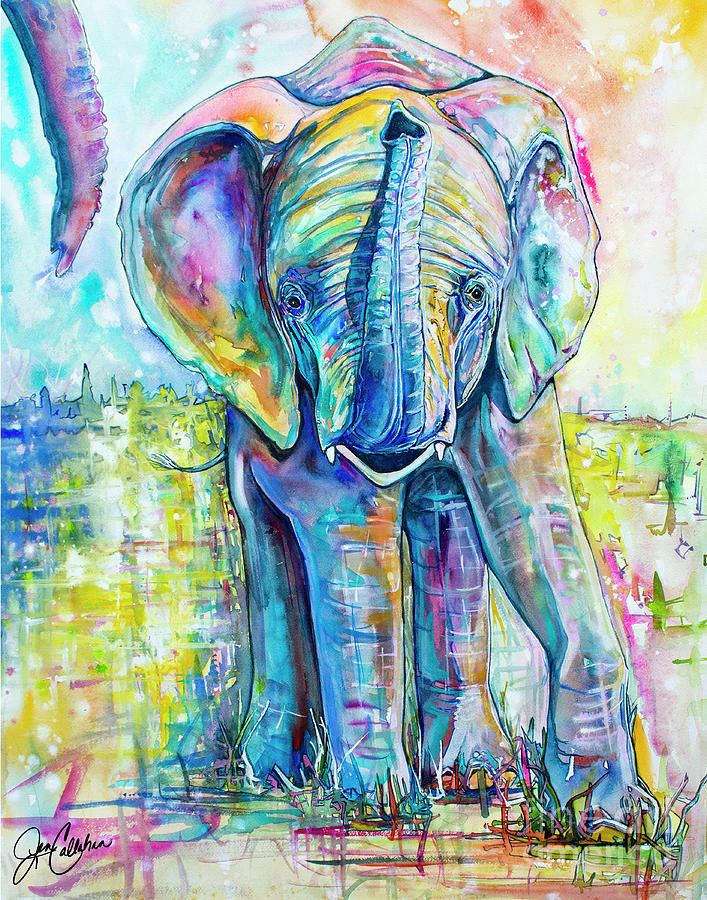 Baby Elephant by Jen Callahan Painting by Jennifer Callahan - Fine Art ...