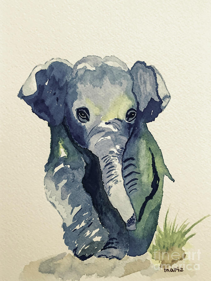 Baby Elephant - Gray Painting by Marie Dudek Brown