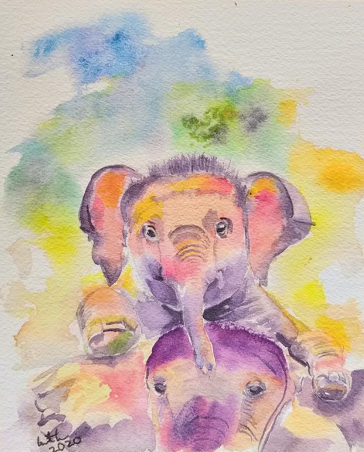 Baby elephants Painting by Geeta Yerra
