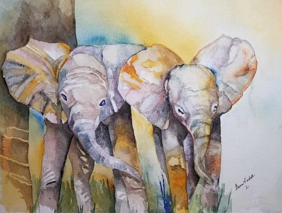 Elephant Painting - Baby Elephants by Gwen Kodad