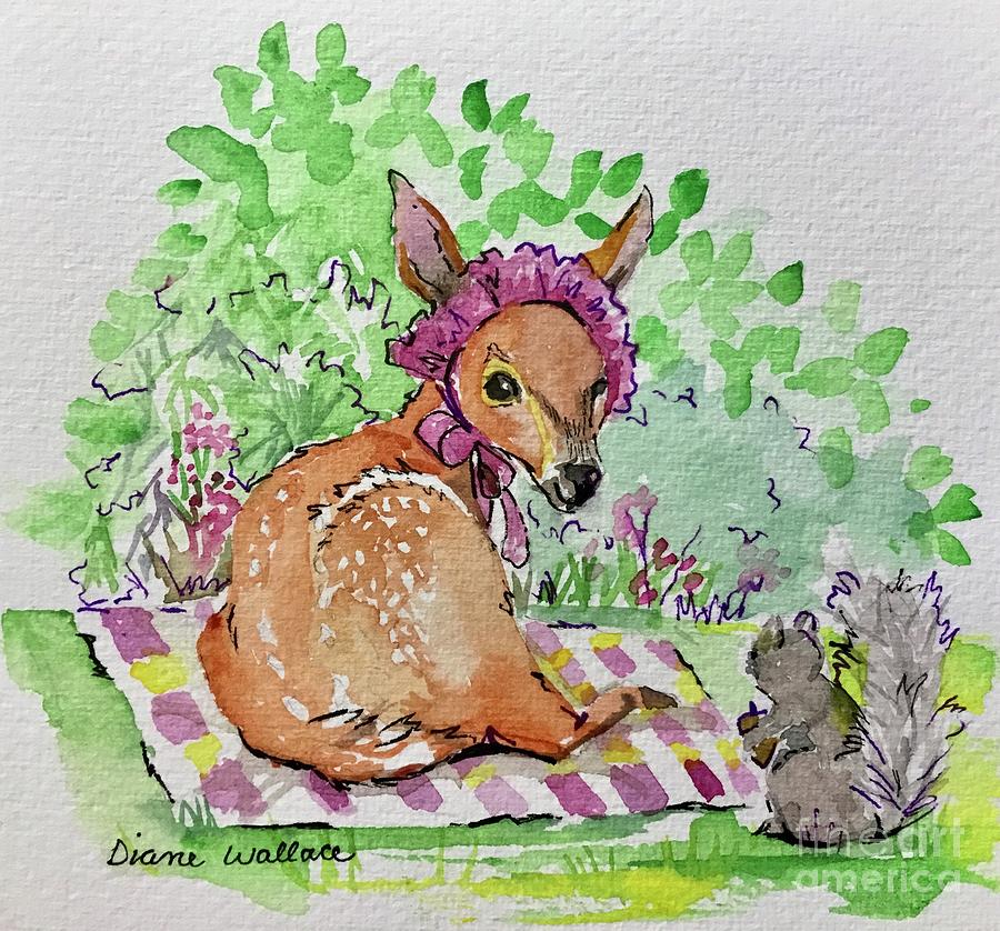Baby Fawn Painting by Diane Wallace