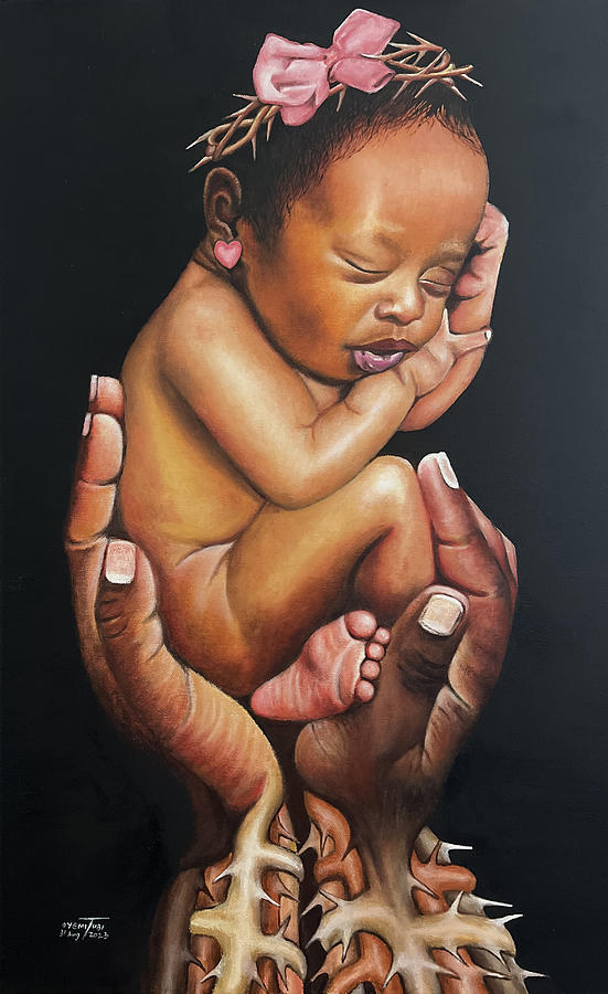 Baby Girl and the Thorns Painting by O Yemi Tubi