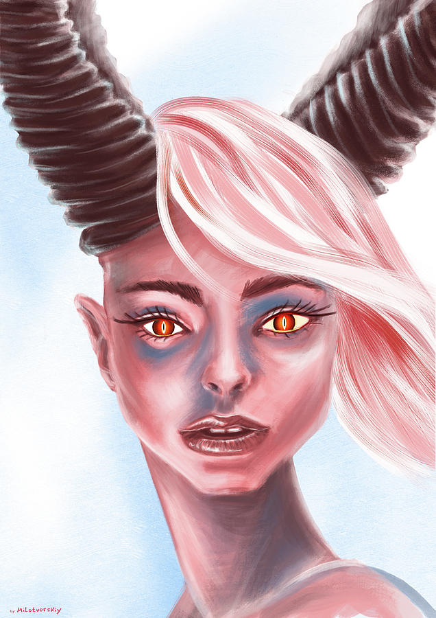 She Devil Cute Demon Horns Dark Fantasy Erotic Art Succubus Girl Alien Lewd Mistress Horned