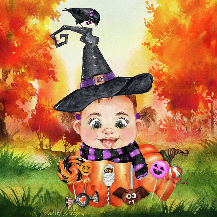 Baby Girl Witchy Halloween Digital Art by Doreen Erhardt