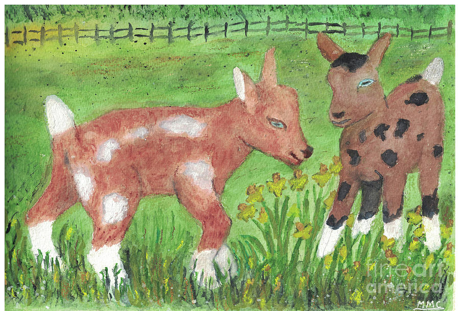 Baby Goats And Flowers Painting
