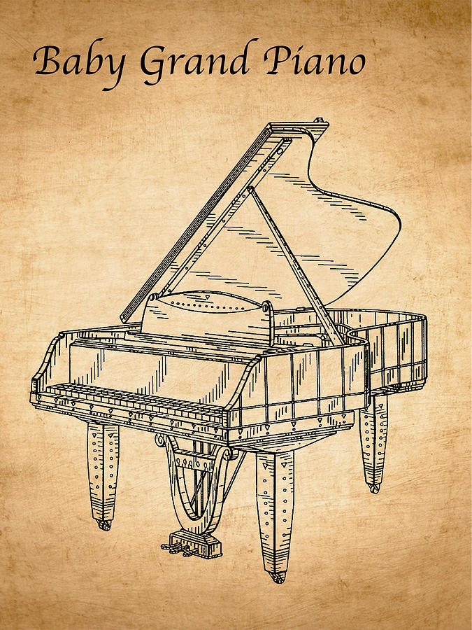 Baby Grand Piano Vinage Patent Diagram On Parchment Photograph