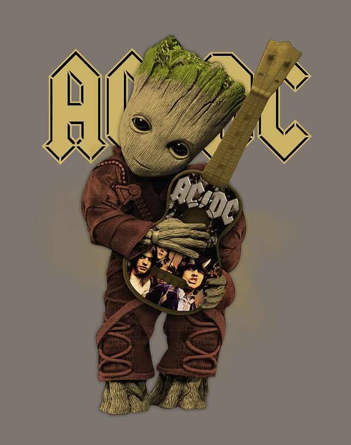 Baby Groot Holding Acdc Guitar Acdc Rock And Roll Music Acdc Lovers ...