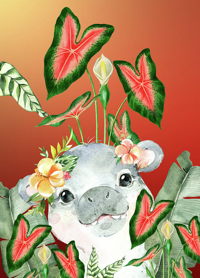 Baby Hippo Loves The Jungle Mixed Media by Johanna Hurmerinta