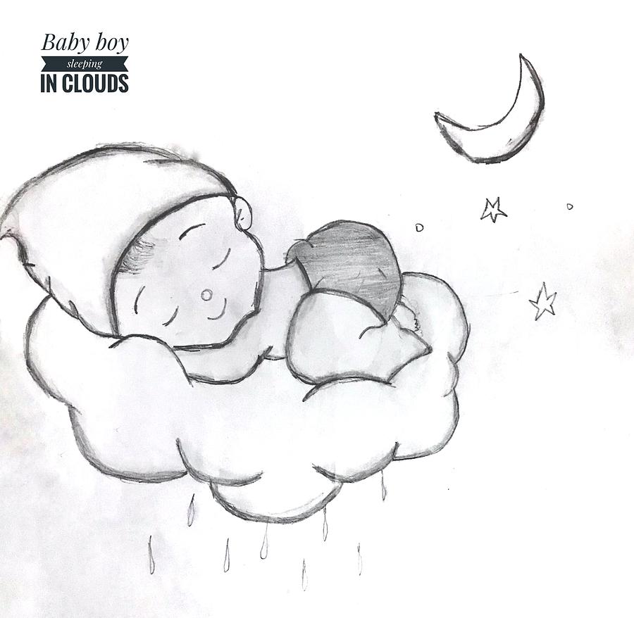 Baby in cloud Drawing by Radha Krishnaprasad - Pixels