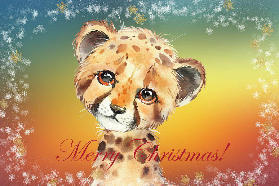 Baby Jaguar In Winter Wonderland Christmas Art 3 Mixed Media by Johanna Hurmerinta