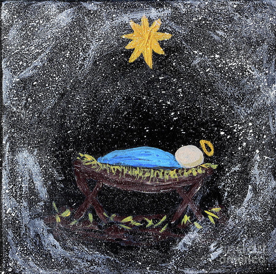 Baby Jesus in Manger Painting by Pattie Calfy