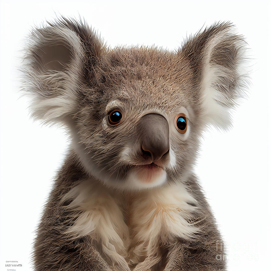 Fantasy Digital Art - Baby  Koala  half  body  postrait    isolated  white  by Asar Studios by Celestial Images