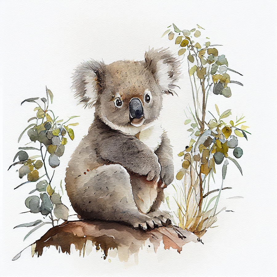 Fantasy Digital Art - Baby  Koala  in  lush  australian  outback  k  waterc  dcad  fbe  a  b  ce by Asar Studios by Celestial Images