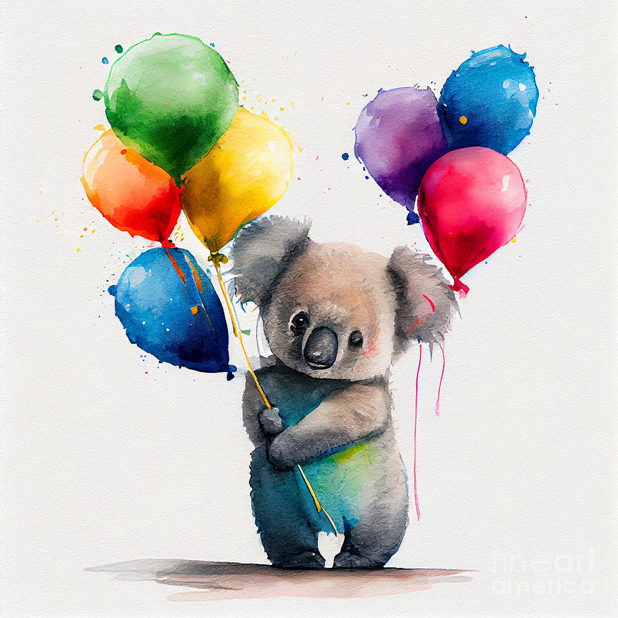 Fantasy Digital Art - Baby  Koala  with  Heart  Shaped  Balloons  abstract    by Asar Studios by Celestial Images