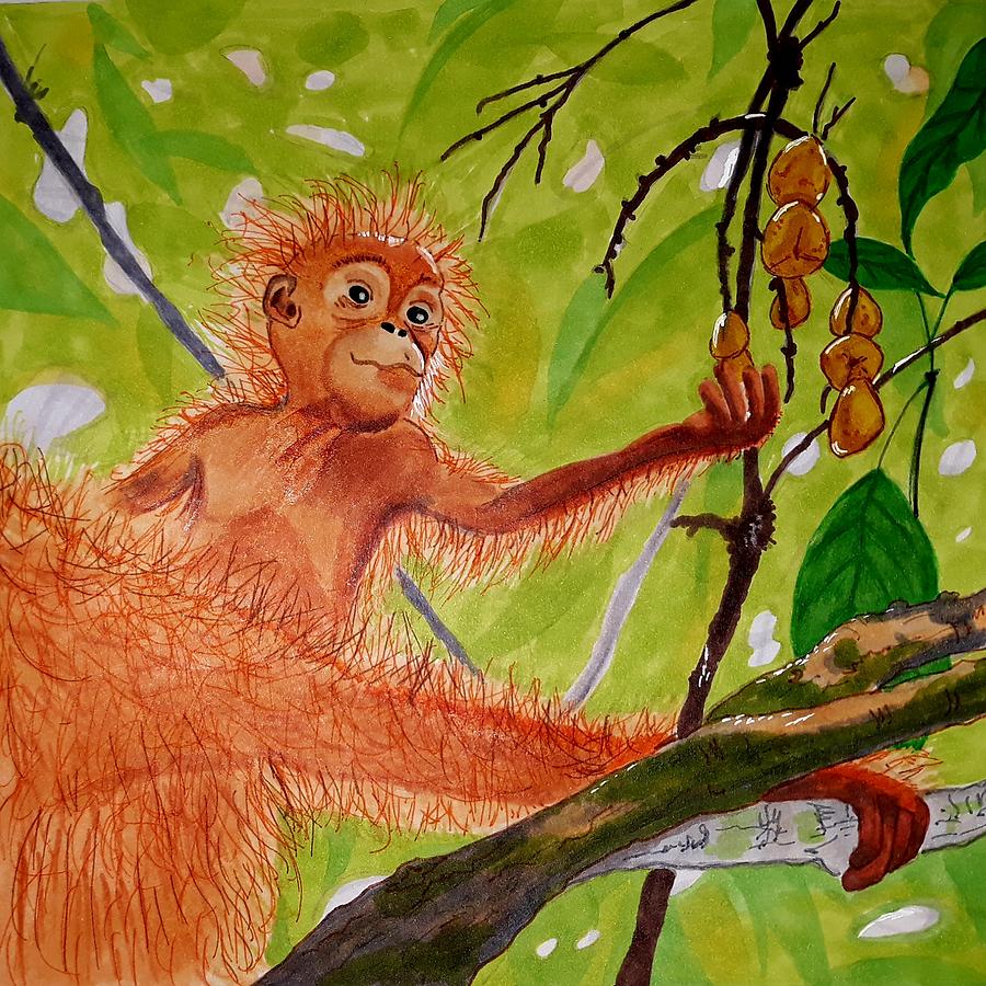 Fruit Drawing - Baby Monkey by Irina Tanina