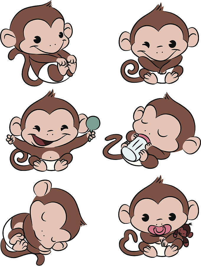 Baby Monkey Time! Drawing by HeyHeyDesigns