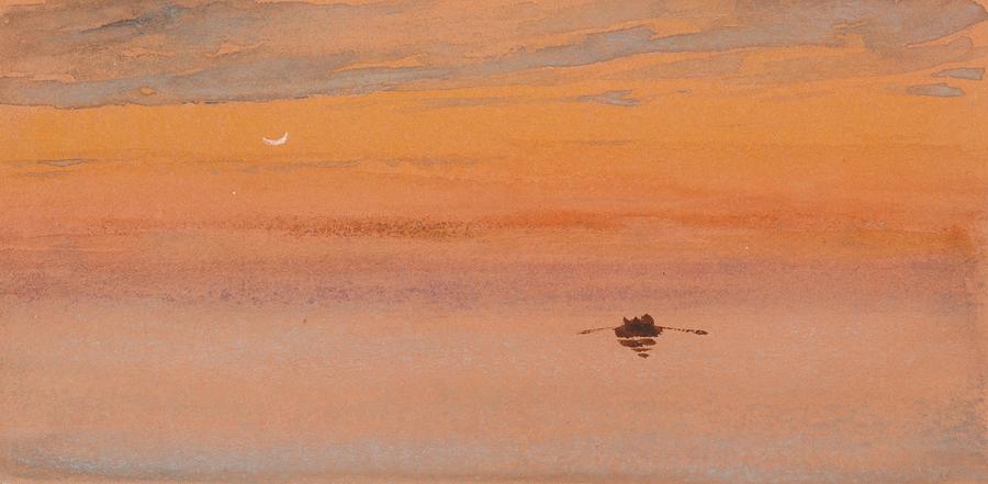 Sunset Painting - Baby Moon Hanging in the Sunset by Lilias Trotter