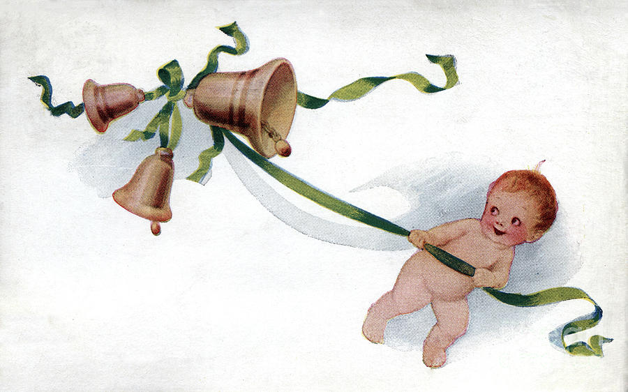 Baby New Year pulling bells Digital Art by Pete Klinger