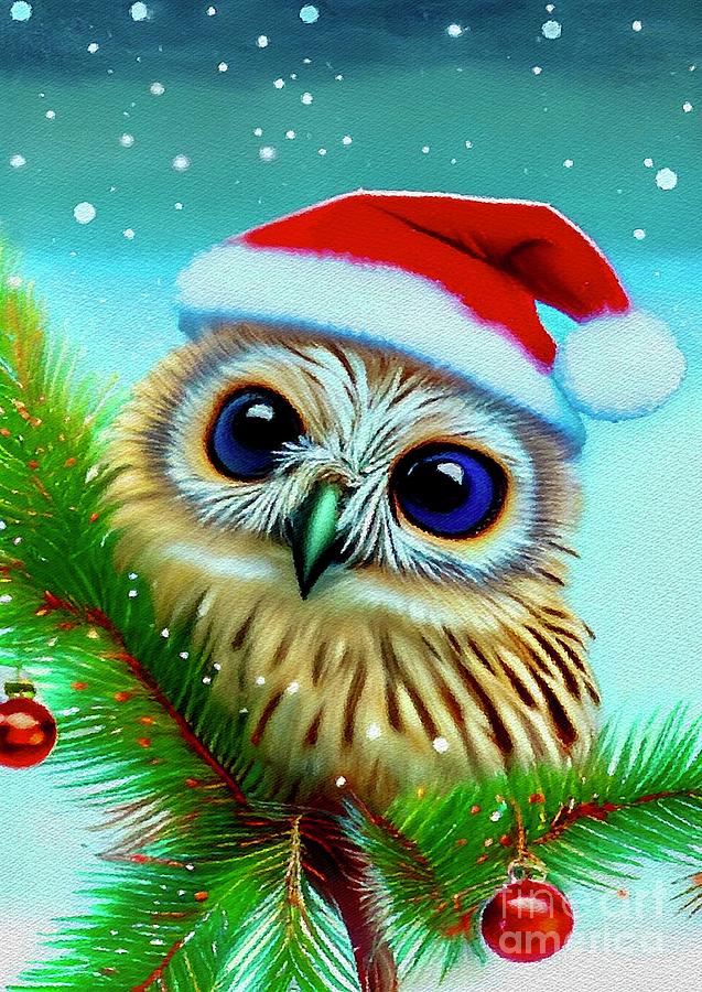 Baby Owl Christmas Greeting Digital Art