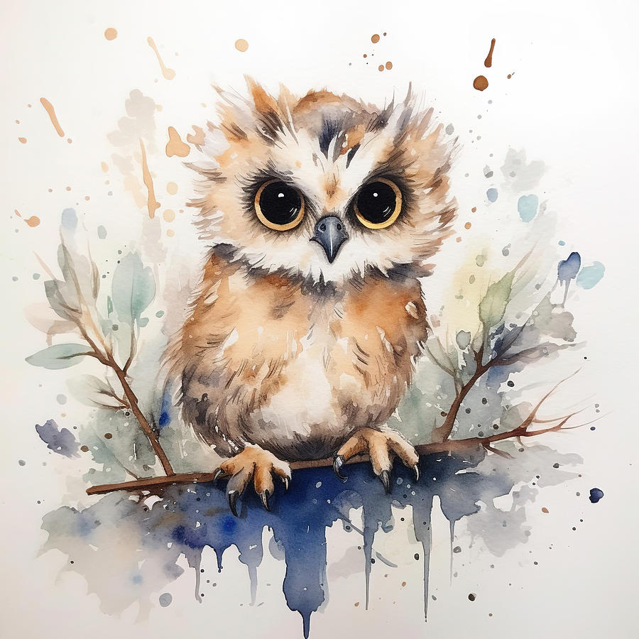 Baby Owl Perched On A Limb  Digital Art by Athena Mckinzie