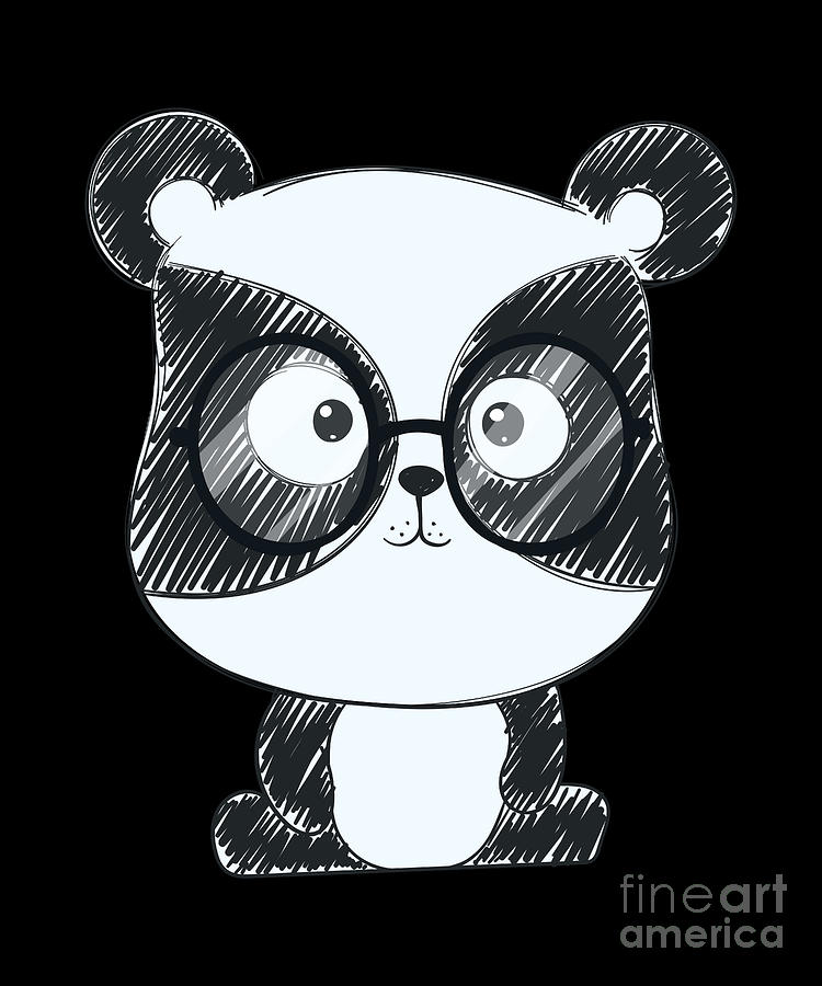 Baby Panda Bear Nerd Cool Black White Admirer Gift Drawing By Noirty Designs