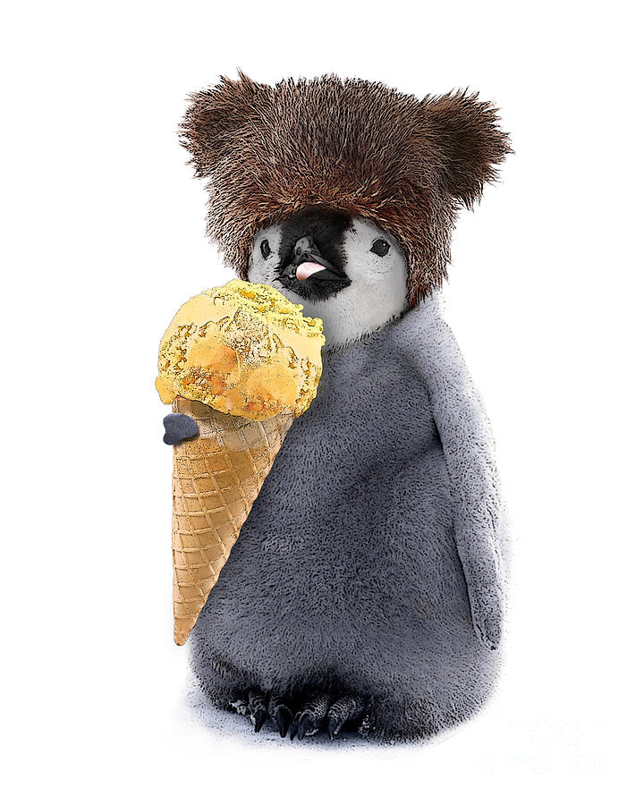 Penguin Digital Art - Baby Penguin with Ice Cone by Madame Memento