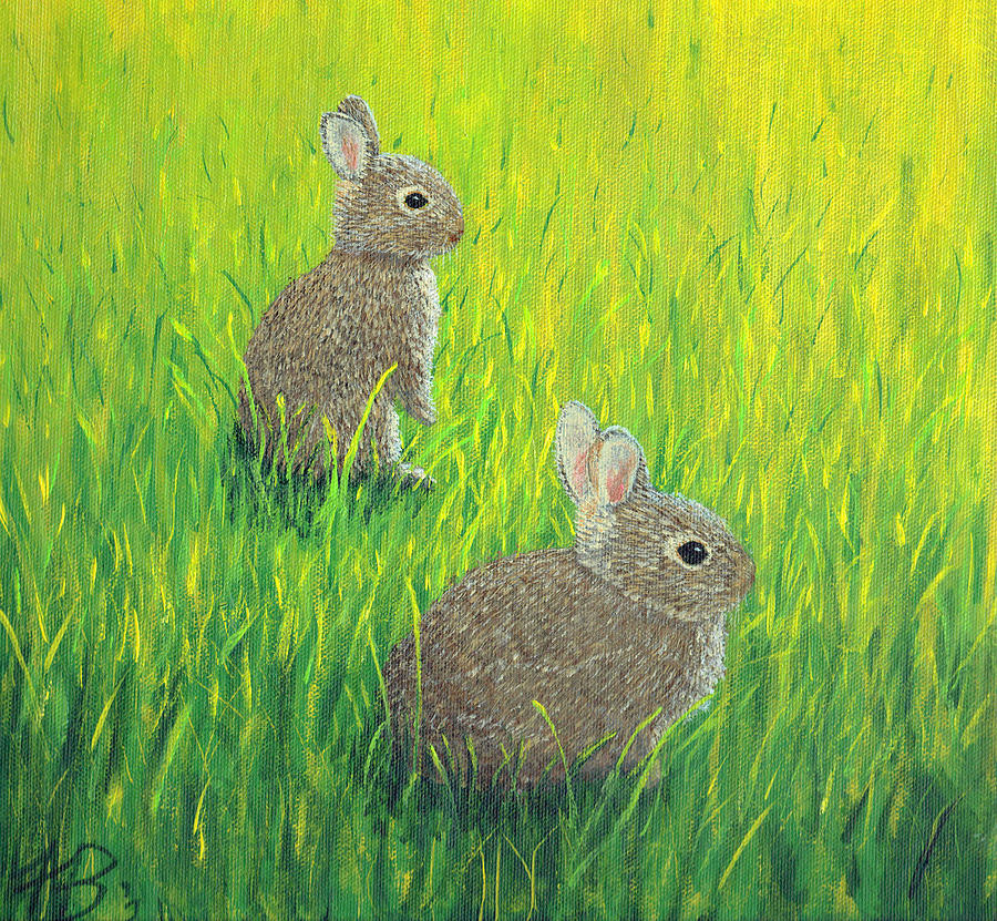 Baby Rabbits in a Meadow Painting by Frank Boyce | Fine Art America