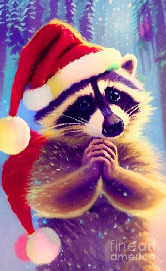 Baby Raccoon Christmas Digital Art by Lauries Intuitive