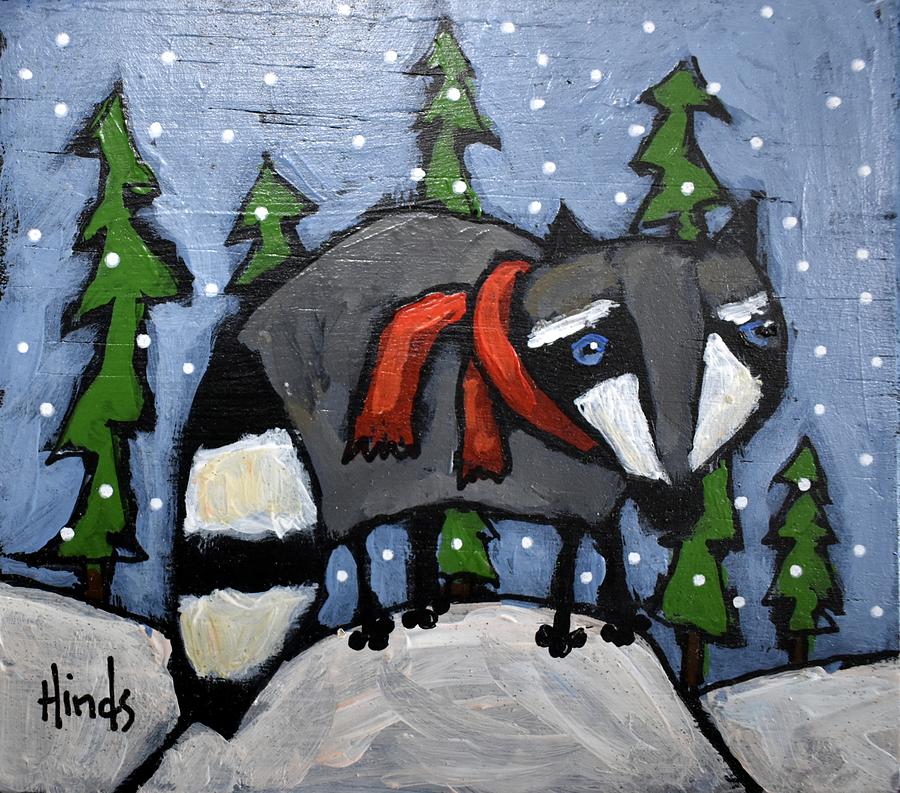 Nature Painting - Baby Raccoon Winter Wonderland by David Hinds