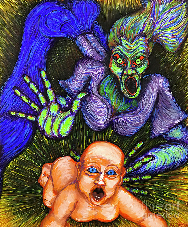 Baby Remembers Painting by Amy E Fraser