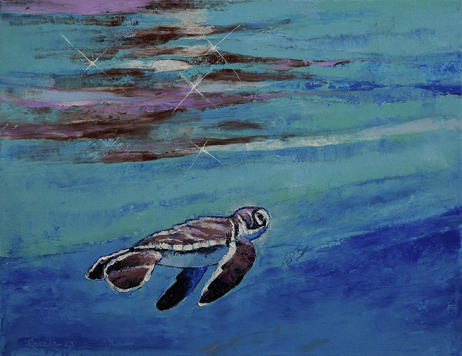 Baby Sea Turtle Painting by Michael Creese