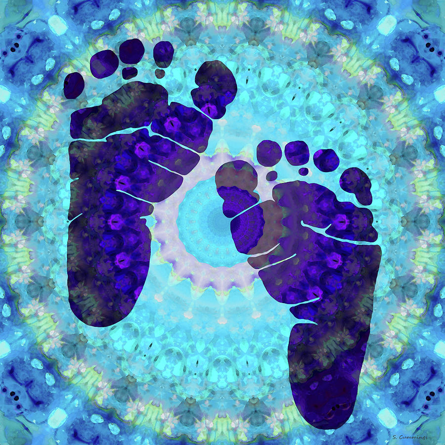Baby Steps 1 - Blue Feet Art - Sharon Cummings Painting by Sharon Cummings
