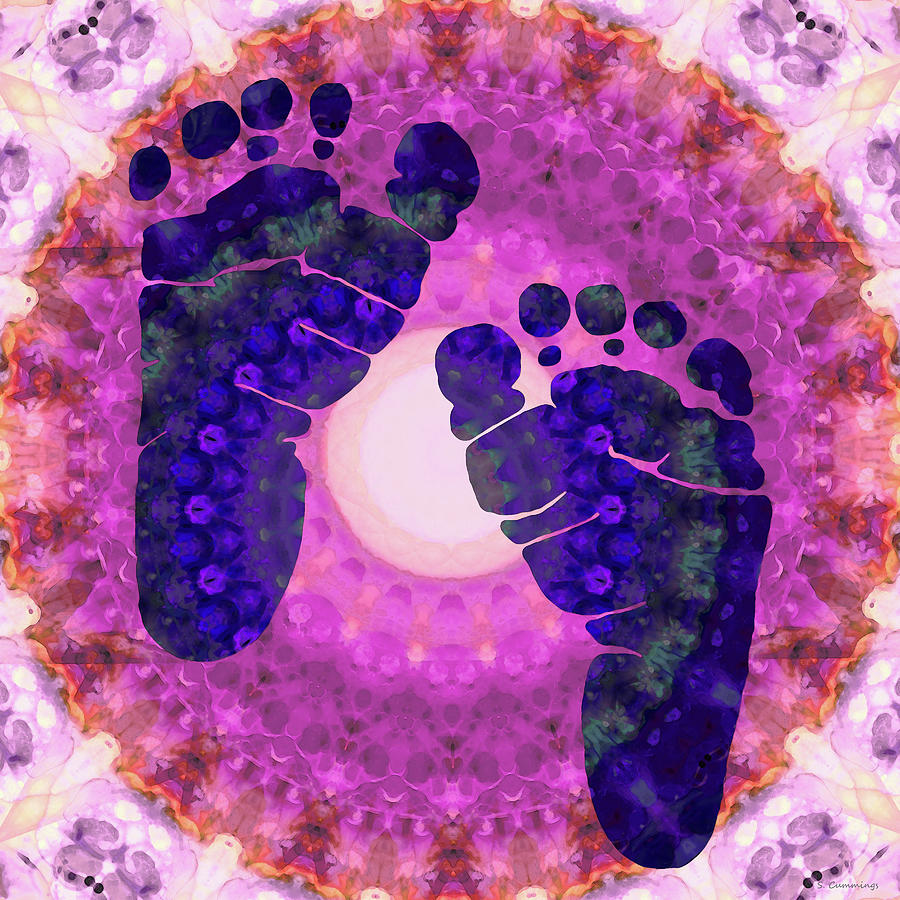 Baby Steps 2 - Pink Feet Art - Sharon Cummings Painting by Sharon Cummings