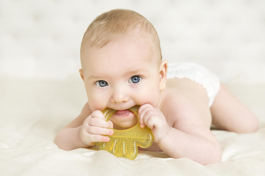 Baby Teether, Kid Bite Teething Toy in Mouth, Infant Child Growing First Tooth, Little Boy Photograph by Inarik