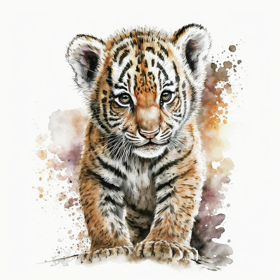 Baby Tiger Cub Canvas Wall Art Print, Art By Toor