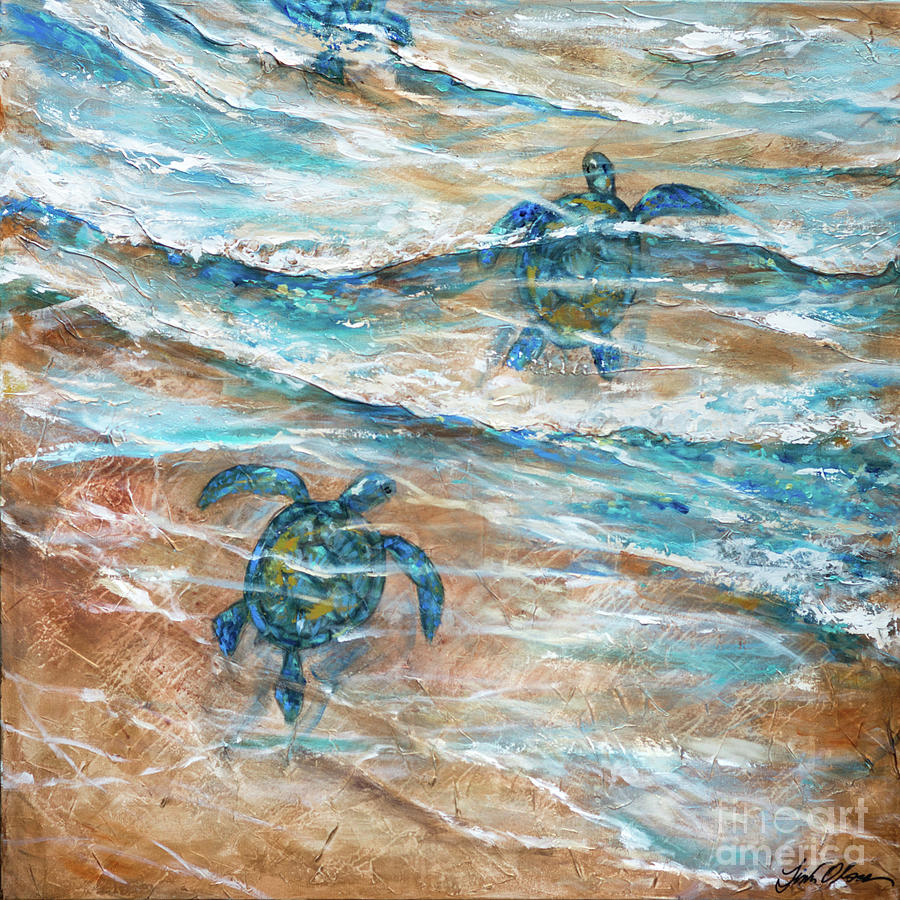 Baby Turtles Swim Painting by Linda Olsen