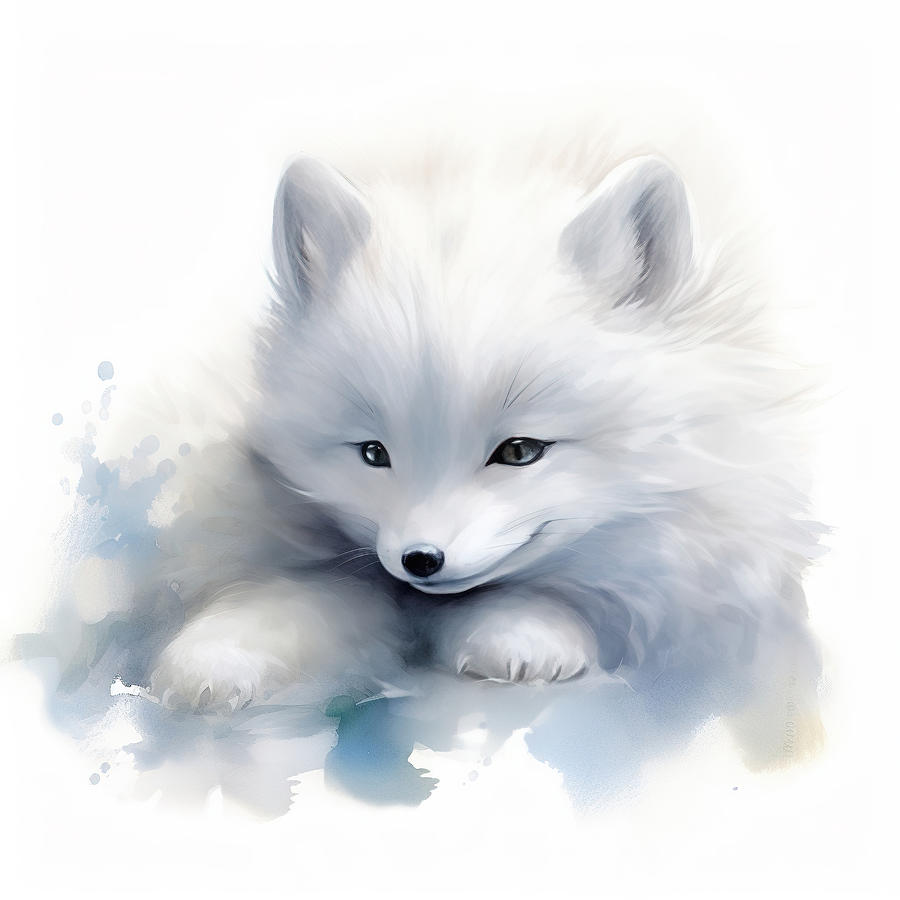 Baby White Arctic Fox Chillin Digital Art by Athena Mckinzie