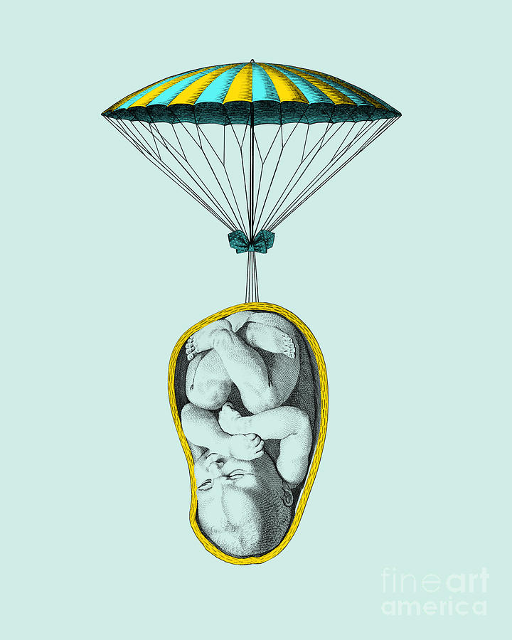 Vintage Digital Art - Baby With Parachute by Madame Memento