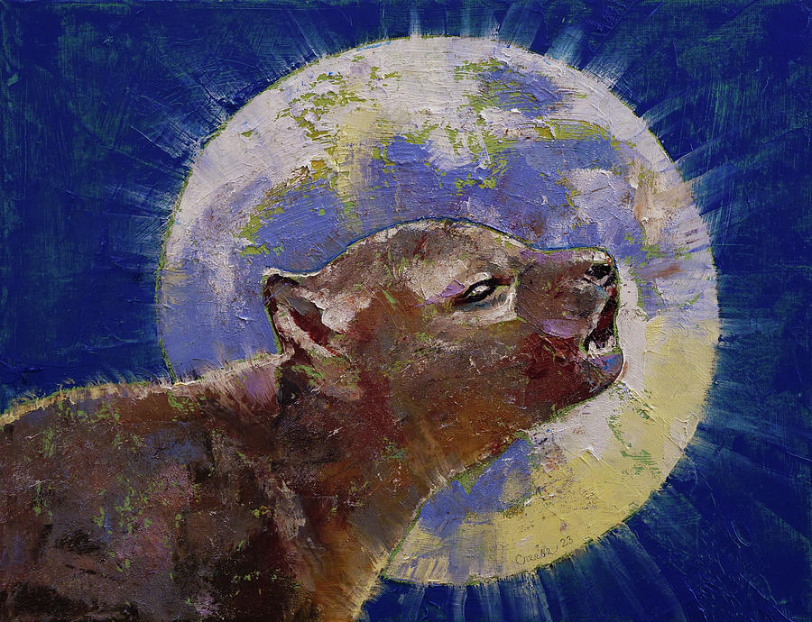 Baby Wolf Moon Painting by Michael Creese