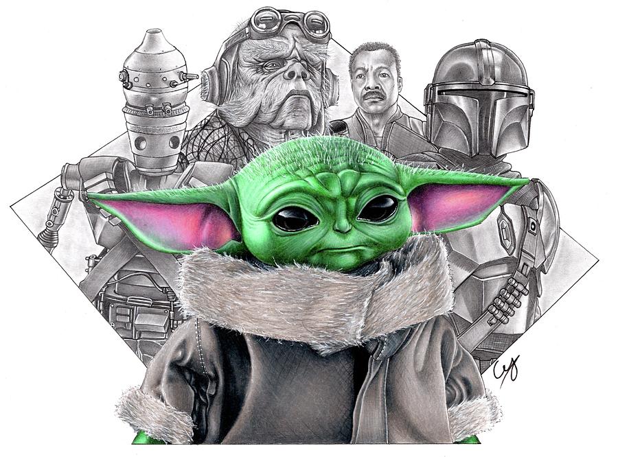 Baby Yoda Drawing By Charlie Young Wall Art