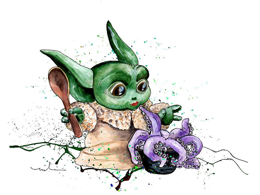 Baby Yoda Cooking Octopus Soup Painting