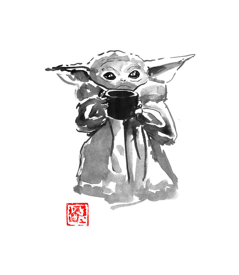 Baby Yoda Drawing - Baby Yoda Face by Pechane Sumie