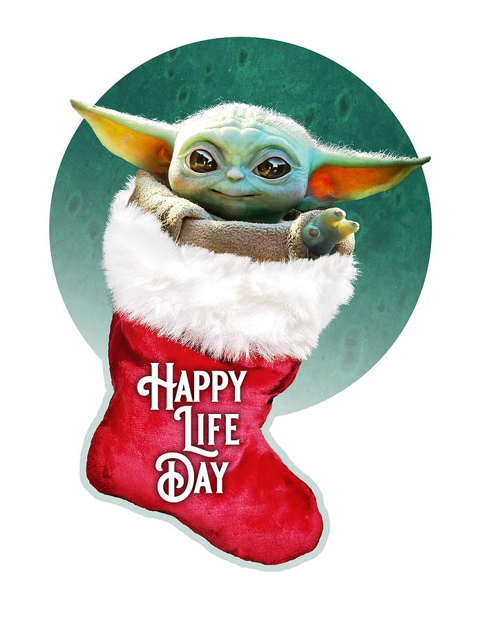 Star Wars Digital Art - Baby Yoda Happy Life Day by Edward Draganski Star Wars Digital Art - Baby Yoda Happy Life Day by Edward Draganski
