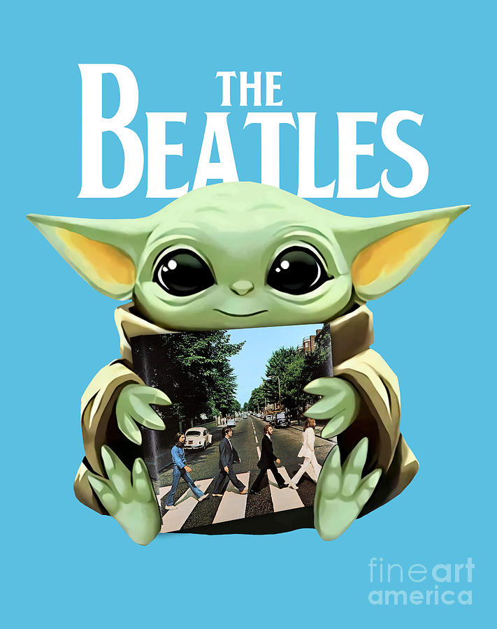 Baby Yoda Holding The Beatles The Abbey Road Album  The Beatles T Shirts The Beatles Yellow Submarin Digital Art by Saniya White
