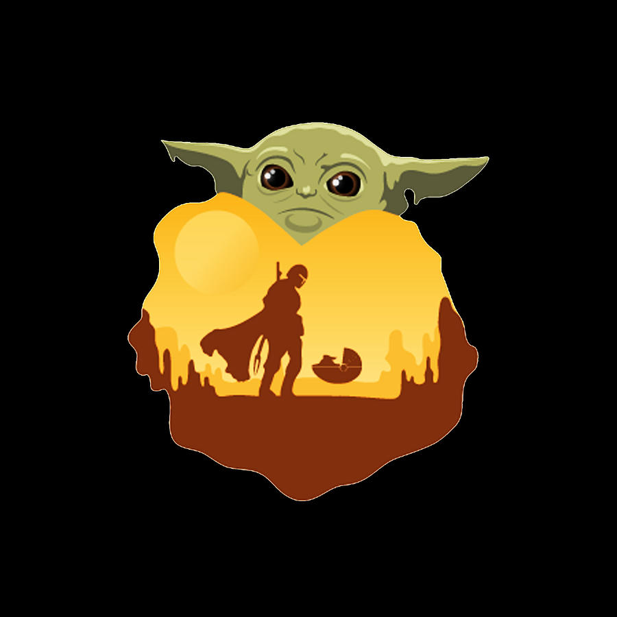 Baby yoda cute moon art by Archie Ferguson