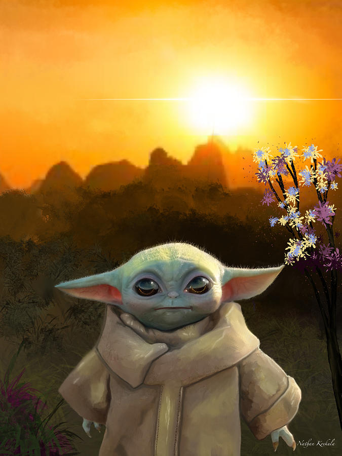 prompthunt: portrait photo of baby yoda wearing sunglasses, blue and yellow  neon lights, dark, highly detailed, 4 k